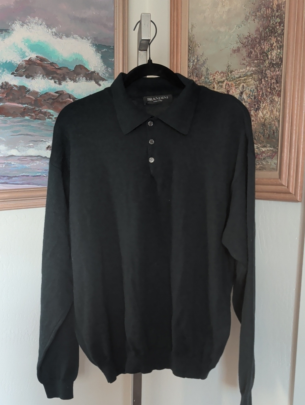 Men's Long-Sleeve Dark Green Polo Sweater